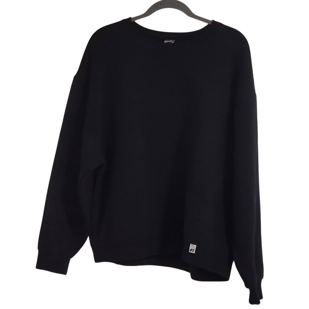 Russell Athletic Sweatshirt Men Lg Black Crewneck Long Sleeve Solid Pullover Y2K